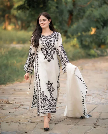 Embroidered Luxury Lawn Unstitched 3Pc | 1012